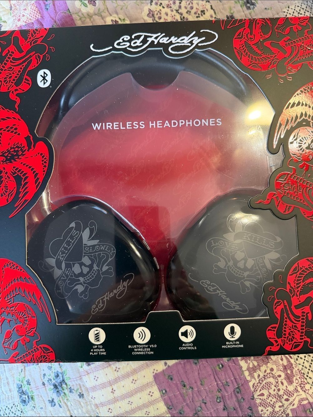 Ed Hardy Black and Red Wireless Headphones